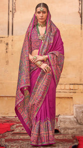 Pink Contemporary Border Banarasi Crepe Silk Saree ERA02PNK